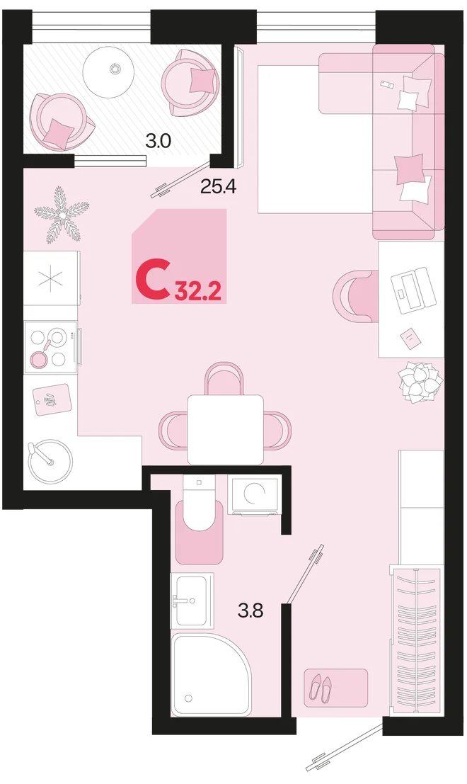 Планировка Студия, 32.2 м² ЖК «Первое место» Планировка Студия, 32.2 м² ЖК «Первое место»