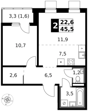 Квартира 2-комн. квартира, 46.6 м² ЖК «1-й Ясеневский» Фото 1