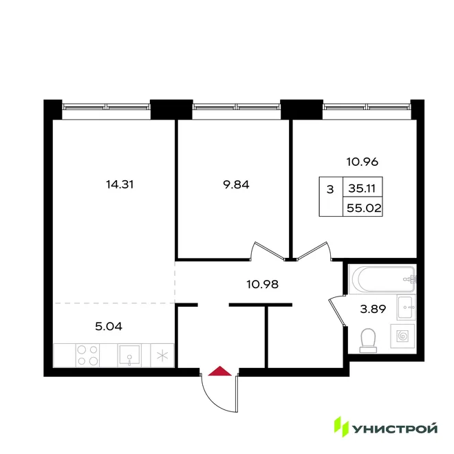 Планировка 3-комн. квартира, 55.02 м² ЖК «Уникум на Энгельса» Планировка 3-комн. квартира, 55.02 м² ЖК «Уникум на Энгельса»