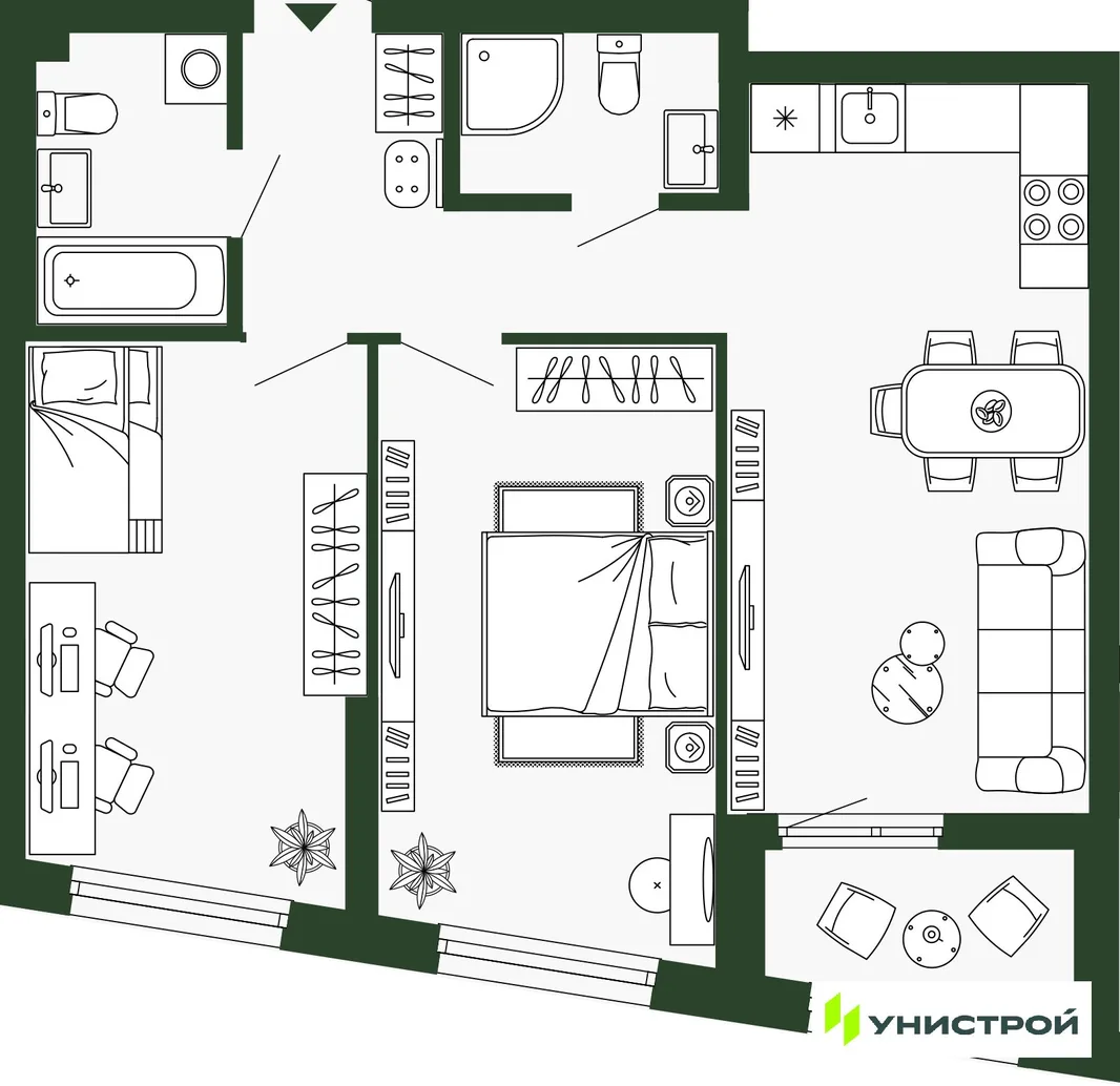 Планировка 2-комн. квартира, 67.7 м² ЖК «Парковый квартал 2.0»