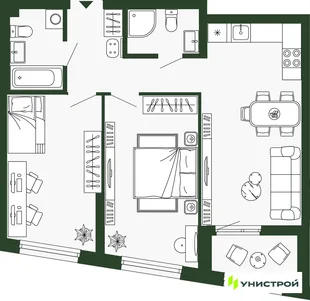 Планировка 2-комн. квартира, 67.7 м² ЖК «Парковый квартал 2.0»
