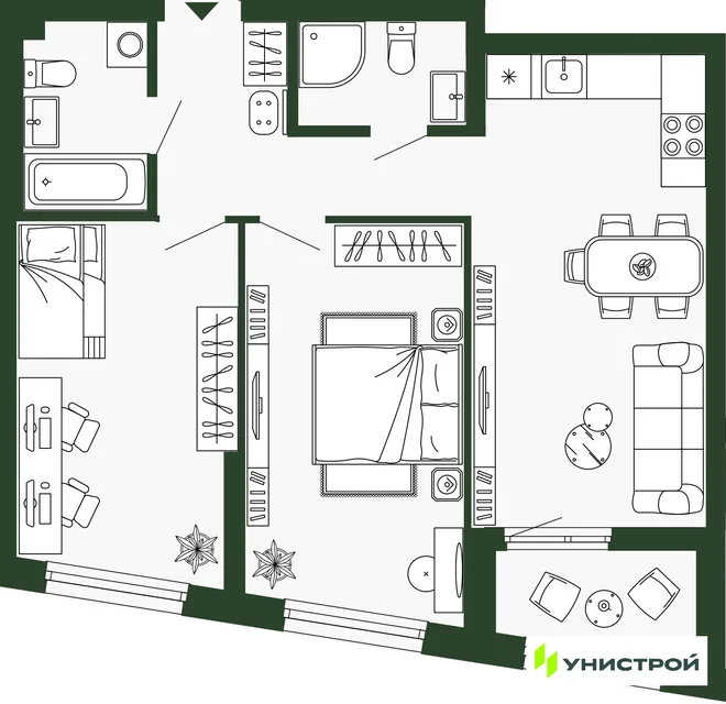 Планировка 2-комн. квартира, 67.7 м² ЖК «Парковый квартал 2.0» Планировка 2-комн. квартира, 67.7 м² ЖК «Парковый квартал 2.0»