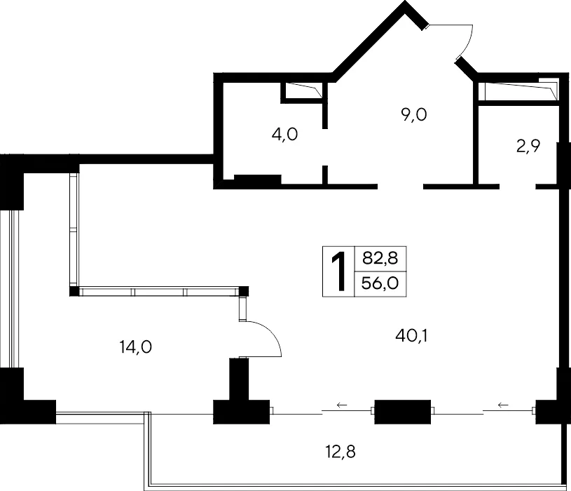 Планировка 1-комн. квартира, 82.8 м² Апарт-комплекс «Ривьера Евпатории»