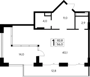Планировка 1-комн. квартира, 82.8 м² Апарт-комплекс «Ривьера Евпатории»