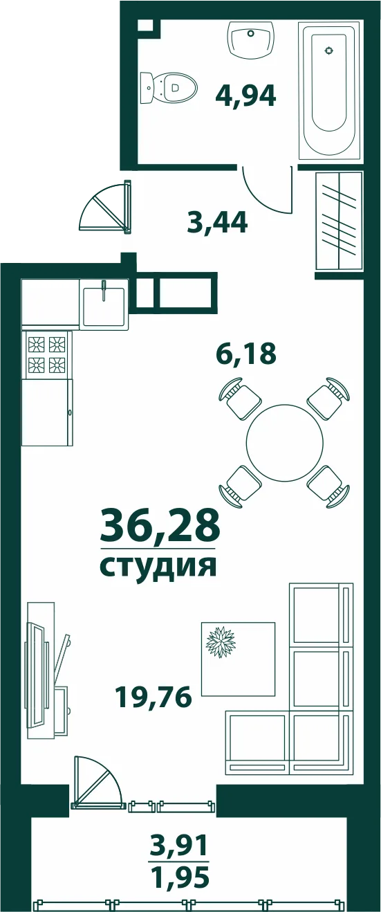 Планировка Студия, 36.28 м² ЖК «Аквамарин 2» Планировка Студия, 36.28 м² ЖК «Аквамарин 2»