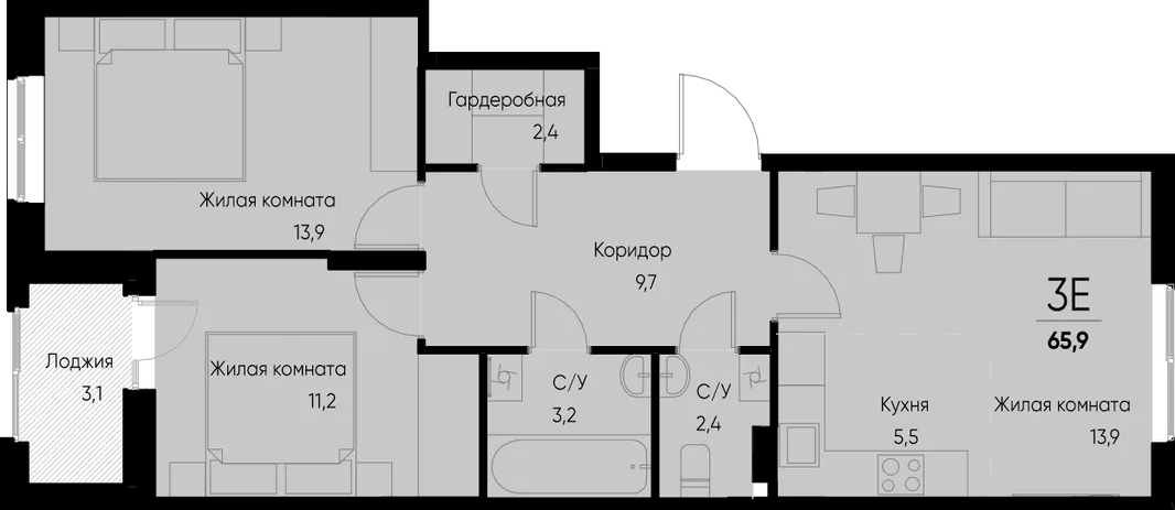 Планировка 3-комн. квартира, 65.9 м² ЖК «Васильевский остров»