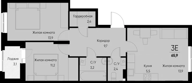Планировка 3-комн. квартира, 65.9 м² ЖК «Васильевский остров» Планировка 3-комн. квартира, 65.9 м² ЖК «Васильевский остров»