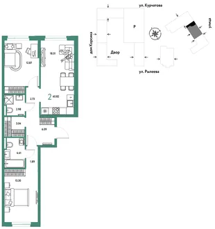 Планировка 2-комн. квартира, 66.26 м² ЖК «Остров-сад»