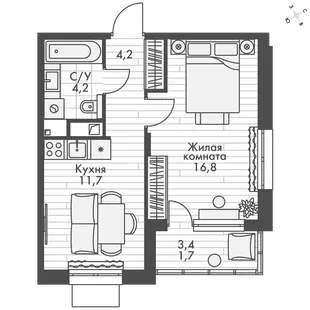 Квартира 1-комн. квартира, 38.6 м² ЖК «ФоРест» Фото 1 Квартира 1-комн. квартира, 38.6 м² ЖК «ФоРест» Фото 1