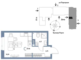 Планировка Студия, 25.46 м² ЖК «Авторский»