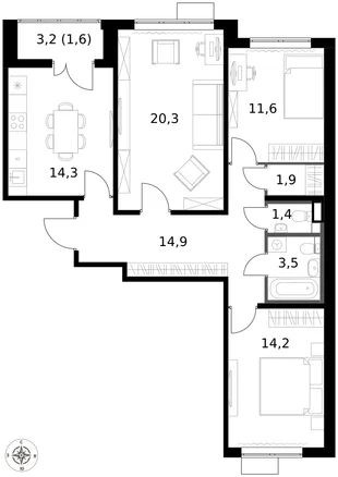 Квартира 3-комн. квартира, 83.7 м² ЖК «1-й Саларьевский» Фото 1 Квартира 3-комн. квартира, 83.7 м² ЖК «1-й Саларьевский» Фото 1