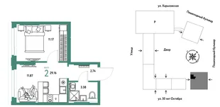 Планировка 2-комн. квартира, 29.16 м² ЖК «Сердце Сибири»