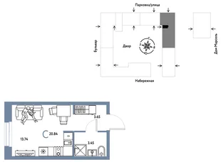 Планировка Студия, 20.84 м² ЖК «Европейский берег 2.0»