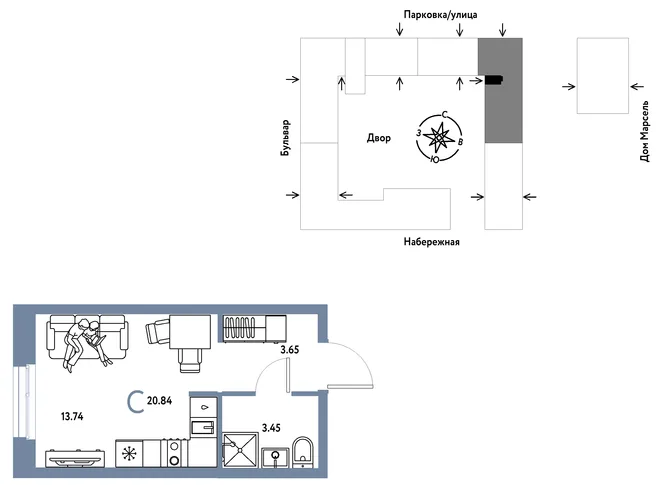 Планировка Студия, 20.84 м² ЖК «Европейский берег 2.0» Планировка Студия, 20.84 м² ЖК «Европейский берег 2.0»
