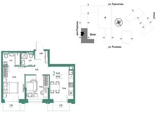 Планировка 2-комн. квартира, 54.86 м² ЖК «Остров-сад»