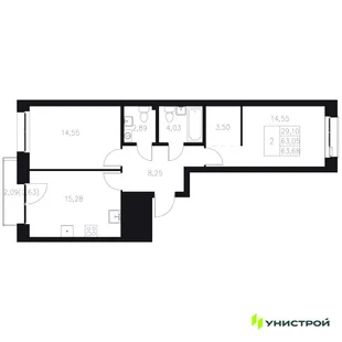 Планировка 2-комн. квартира, 63.68 м² ЖК «Statum»