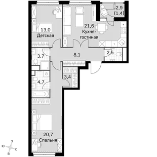 Квартира 3-комн. квартира, 77 м² ЖК «Sky Garden» Фото 1 Квартира 3-комн. квартира, 77 м² ЖК «Sky Garden» Фото 1