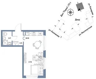 Планировка Студия, 28.9 м² ЖК «Страна.Парковая»