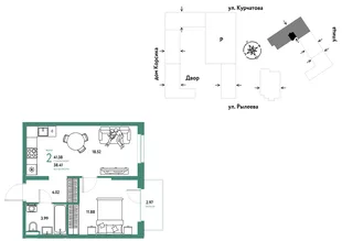 Планировка 2-комн. квартира, 41.56 м² ЖК «Остров-сад»