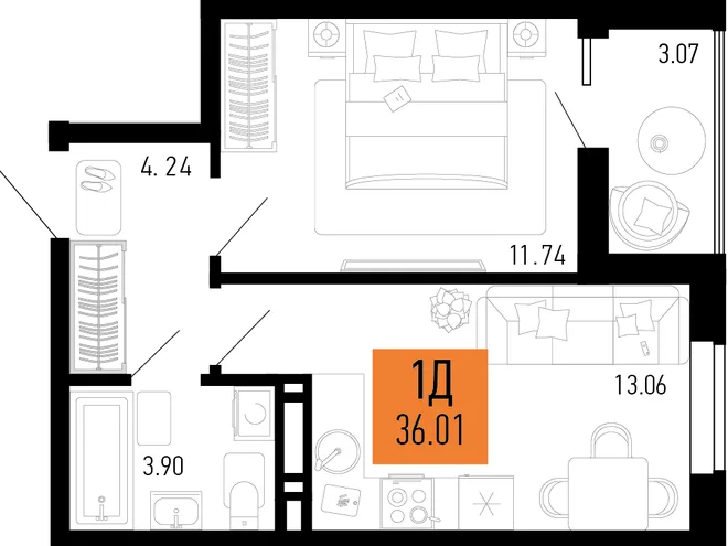 Планировка 1-комн. квартира, 36.01 м² ЖК «Столицыно» Планировка 1-комн. квартира, 36.01 м² ЖК «Столицыно»