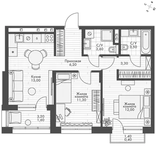 Квартира 2-комн. квартира, 56.9 м² ЖК «ФоРест» Фото 1 Квартира 2-комн. квартира, 56.9 м² ЖК «ФоРест» Фото 1
