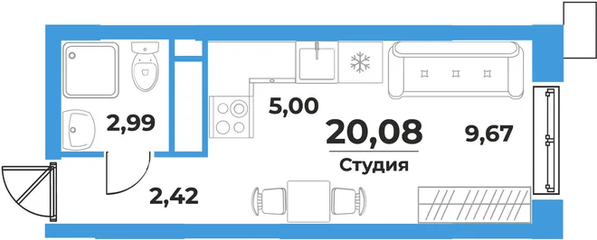 Планировка Студия, 20.08 м² ЖК «На семи холмах» Планировка Студия, 20.08 м² ЖК «На семи холмах»