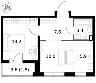 Квартира 2-комн. квартира, 42.9 м² ЖК «1-й Саларьевский» Фото 1 Квартира 2-комн. квартира, 42.9 м² ЖК «1-й Саларьевский» Фото 1