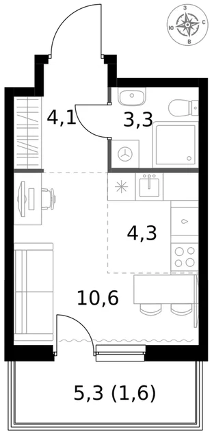 Квартира Студия, 23.9 м² ЖК «1-й Измайловский» Фото 1