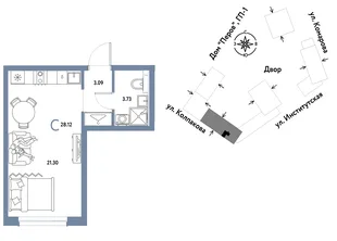 Планировка Студия, 28.12 м² ЖК «Страна.Парковая»
