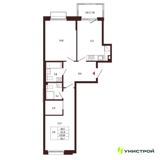 Планировка 2-комн. квартира, 63.04 м² ЖК «Лисино» Планировка 2-комн. квартира, 63.04 м² ЖК «Лисино»