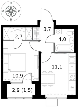 Квартира 1-комн. квартира, 33.9 м² ЖК «1-й Ясеневский» Фото 1 Квартира 1-комн. квартира, 33.9 м² ЖК «1-й Ясеневский» Фото 1