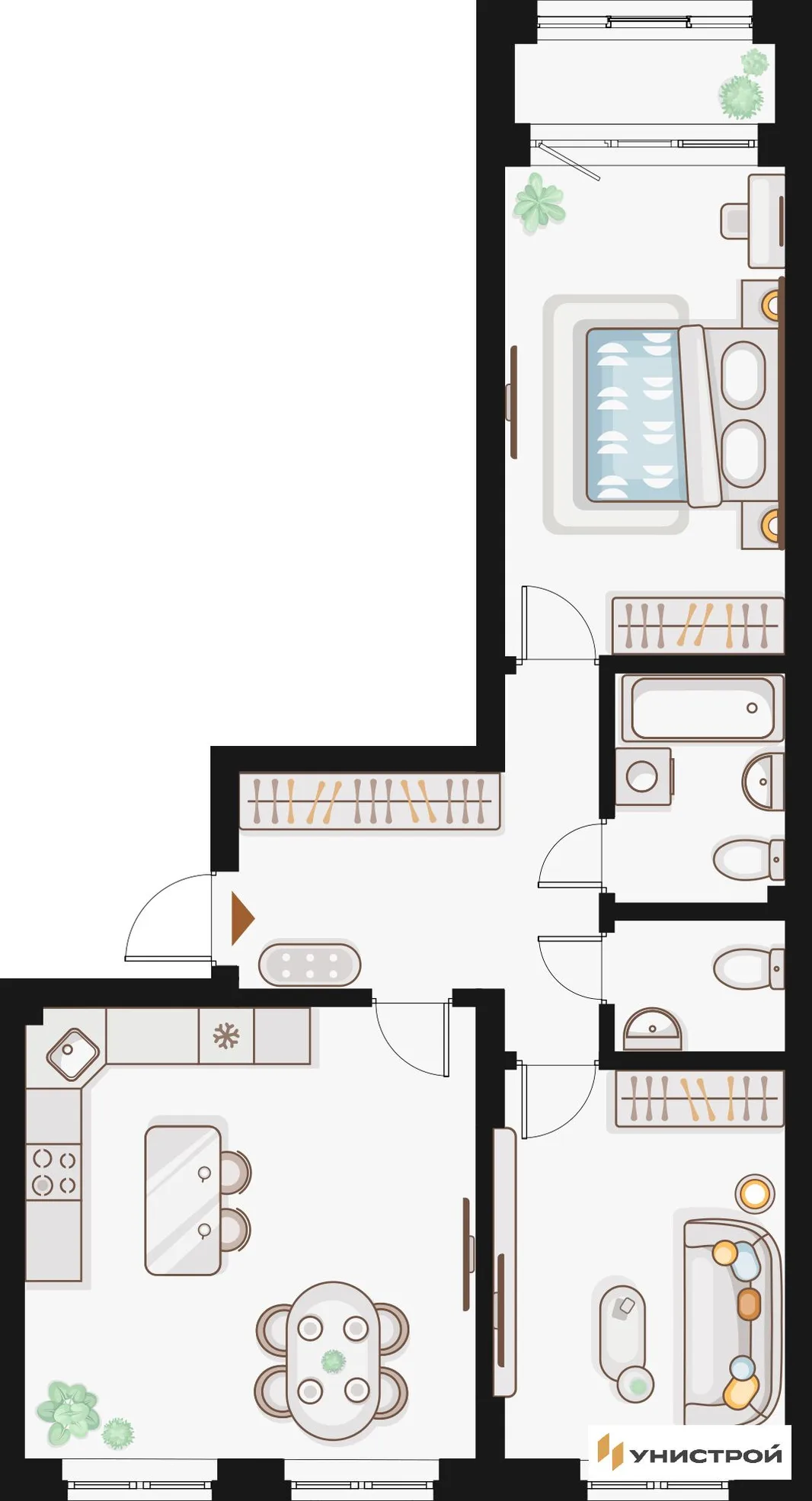 Планировка 2-комн. квартира, 70.34 м² ЖК «Жилой кластер Q на Кулагина»
