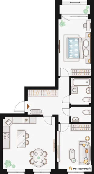 Планировка 2-комн. квартира, 70.34 м² ЖК «Жилой кластер Q на Кулагина»
