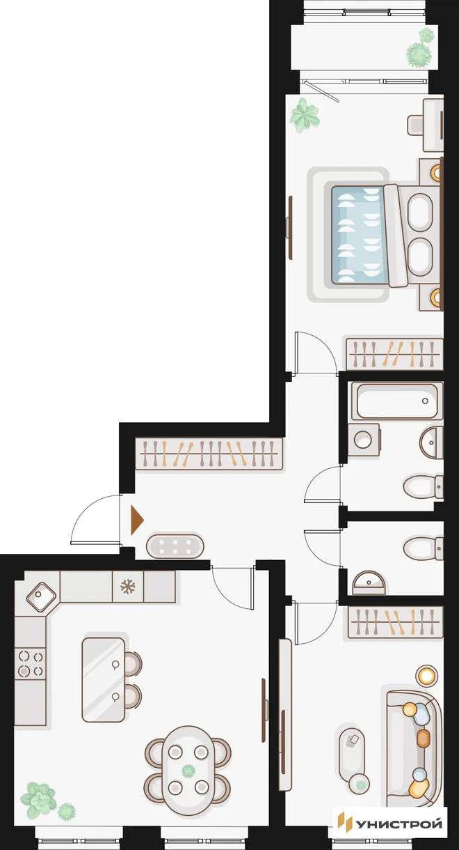 Планировка 2-комн. квартира, 70.34 м² ЖК «Жилой кластер Q на Кулагина»