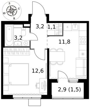 Квартира 1-комн. квартира, 33.4 м² ЖК «1-й Химкинский» Фото 1