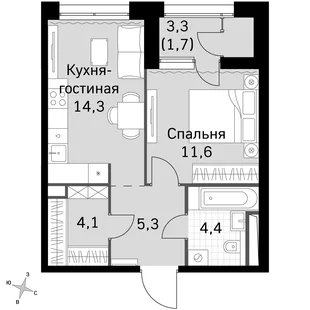Квартира 1-комн. квартира, 41.4 м² ЖК «Sky Garden» Фото 1 Квартира 1-комн. квартира, 41.4 м² ЖК «Sky Garden» Фото 1