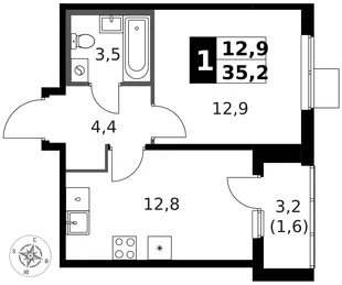 Квартира 1-комн. квартира, 35.8 м² ЖК «1-й Ясеневский» Фото 1 Квартира 1-комн. квартира, 35.8 м² ЖК «1-й Ясеневский» Фото 1