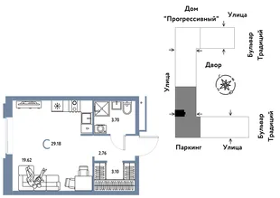 Планировка Студия, 29.18 м² ЖК «Микрорайон Домашний»
