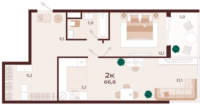 Планировка 2-комн. квартира, 66.6 м² ЖК «Роялта» Планировка 2-комн. квартира, 66.6 м² ЖК «Роялта»