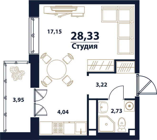 Планировка Студия, 28.33 м² ЖК «Атмосфера»
