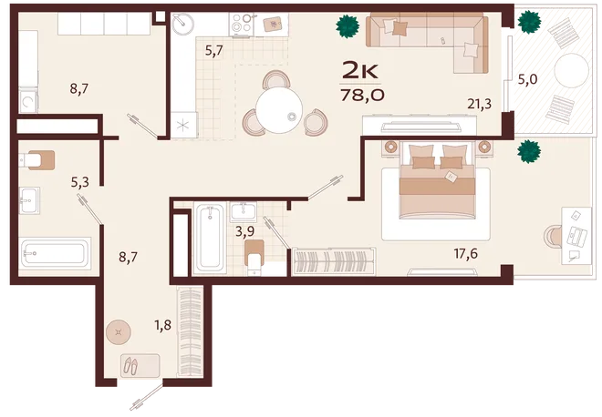 Планировка 2-комн. квартира, 78 м² ЖК «Роялта» Планировка 2-комн. квартира, 78 м² ЖК «Роялта»