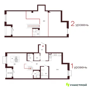 Планировка 1-комн. квартира, 100.05 м² ЖК «Лисино»