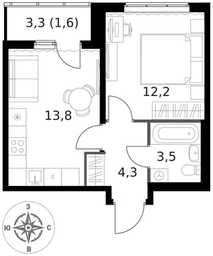 Квартира 1-комн. квартира, 35.4 м² ЖК «1-й Ясеневский» Фото 1