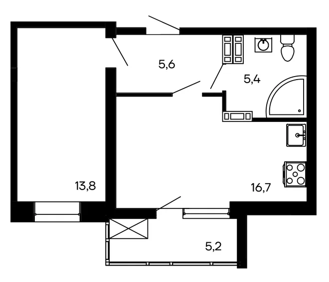 Планировка 1-комн. квартира, 46.7 м² ЖК «Доброгород»