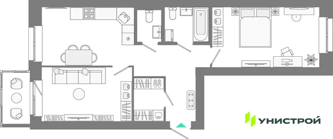 Планировка 2-комн. квартира, 60.38 м² ЖК «Лето» Планировка 2-комн. квартира, 60.38 м² ЖК «Лето»