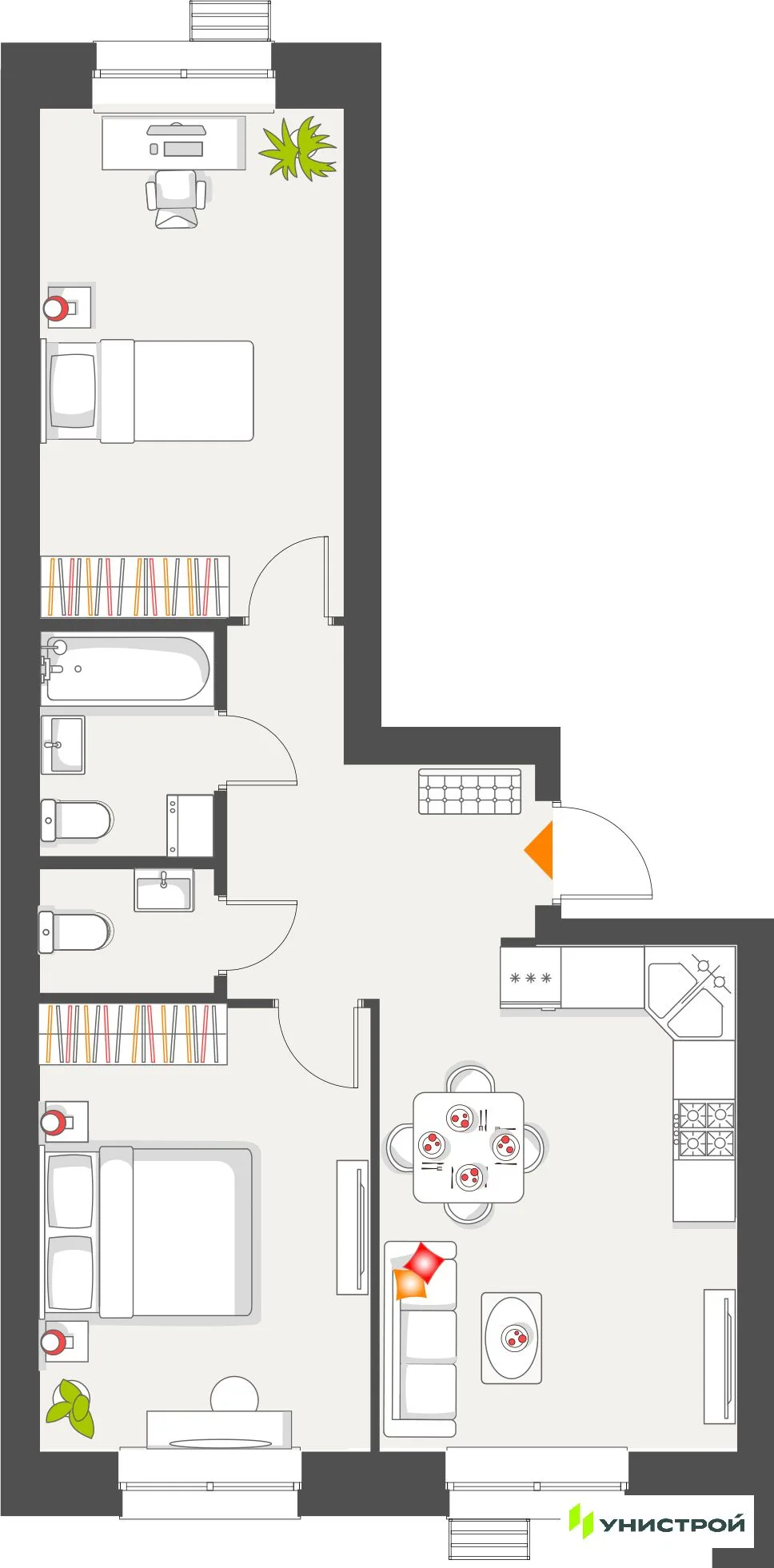 Планировка 2-комн. квартира, 60.79 м² ЖК «Атмосфера»