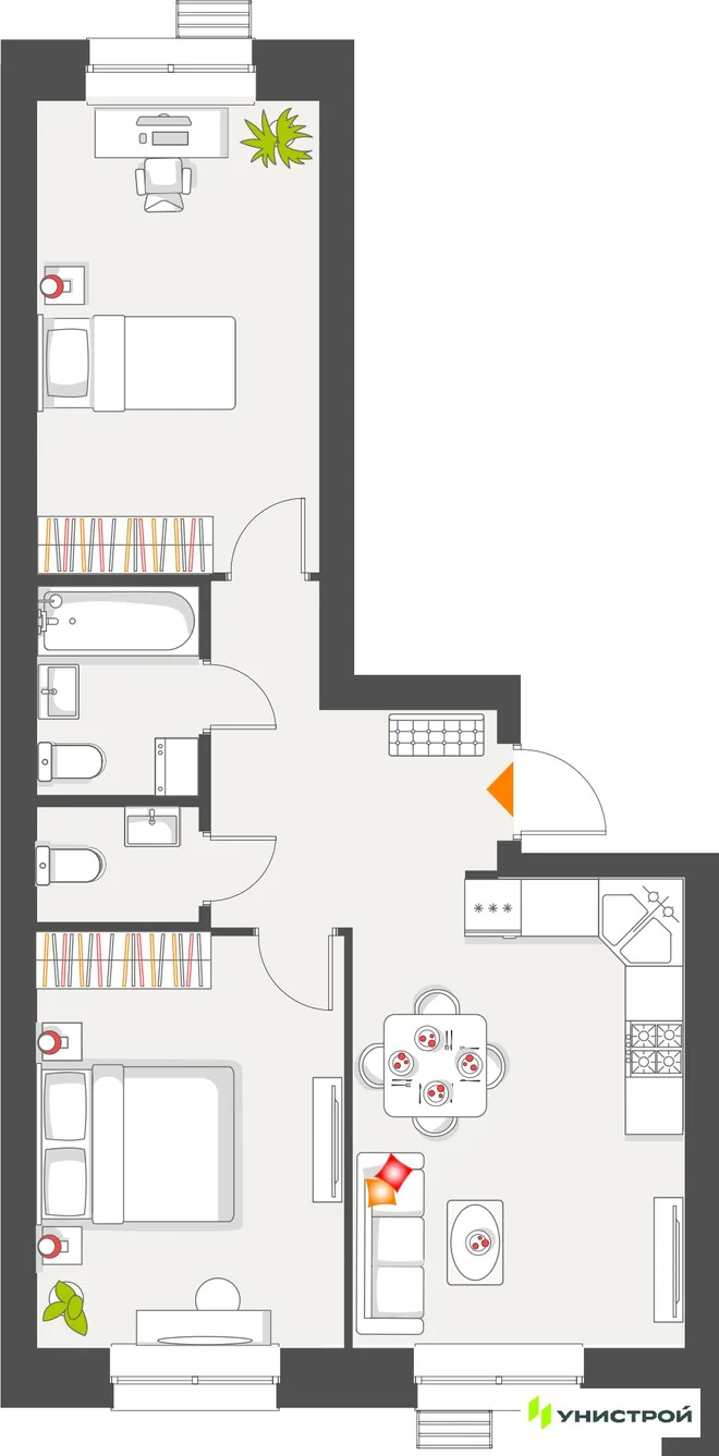 Планировка 2-комн. квартира, 60.79 м² ЖК «Атмосфера» Планировка 2-комн. квартира, 60.79 м² ЖК «Атмосфера»