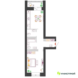 Планировка 1-комн. квартира, 41.6 м² ЖК «Южный бульвар 2»