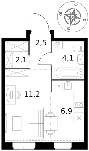 Квартира Студия, 26.8 м² ЖК «1-й Ясеневский» Фото 1