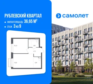 Планировка 1-комн. квартира, 36.65 м² ЖК «Рублевский квартал»